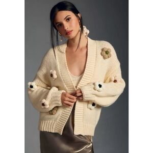 Anthropologie Duchamp The Susannah 3D Flower Cardigan Sweater